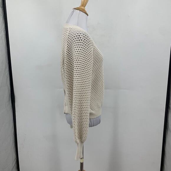 Lulus Sweater Womens M Medium Cream Open Knit Crop Crew Neck Slit Back Pullover - Picture 5 of 14